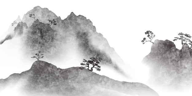 Illustrazione vettoriale di design moderno di una splendida pittura di paesaggio a inchiostro cinese