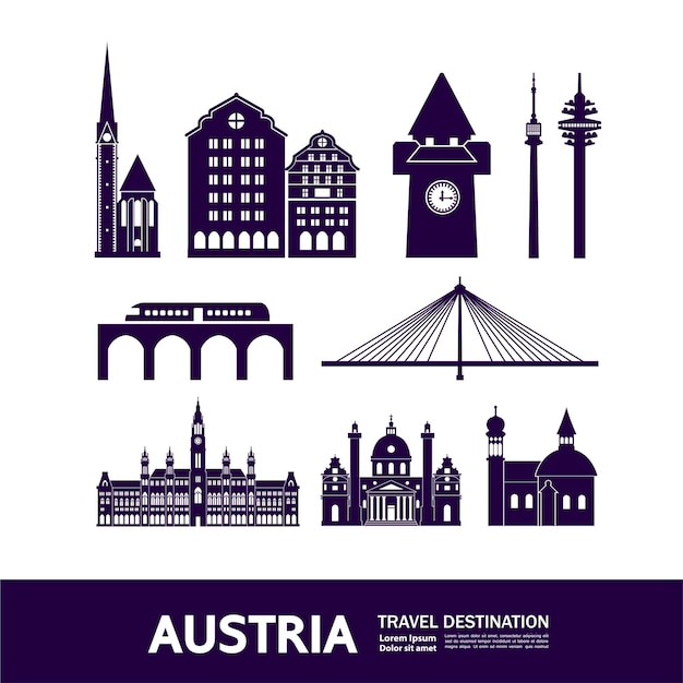 Illustrazione vettoriale di destinazione di viaggio in Austria.