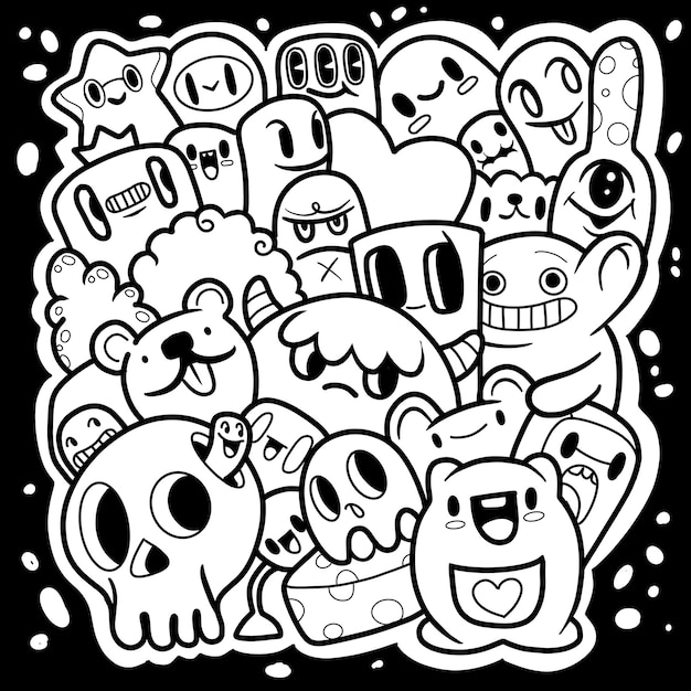 Illustrazione vettoriale di Doodle Cute Monster sfondo Disegno a mano Doodle