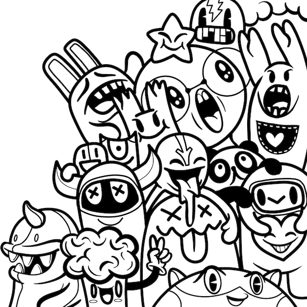Illustrazione vettoriale di Doodle Cute Monster sfondo Disegno a mano Doodle