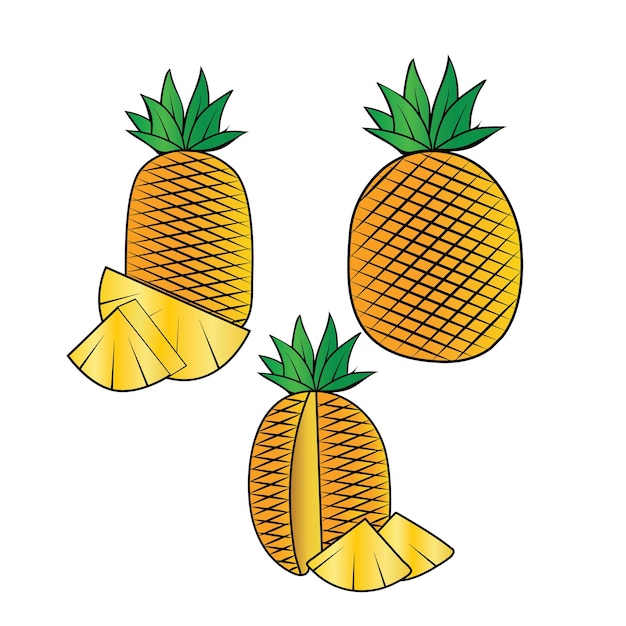 Illustrazione vettoriale di doodle di ananas colorato pieno e mezzo
