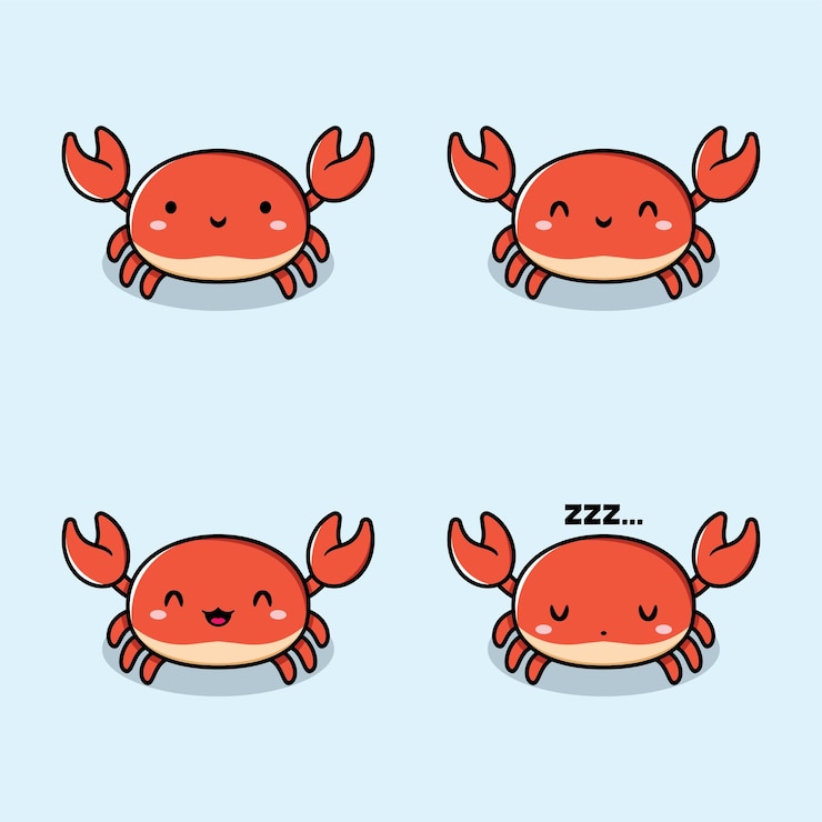 Vettore illustrazione vettoriale di emoji di granchio kawaii