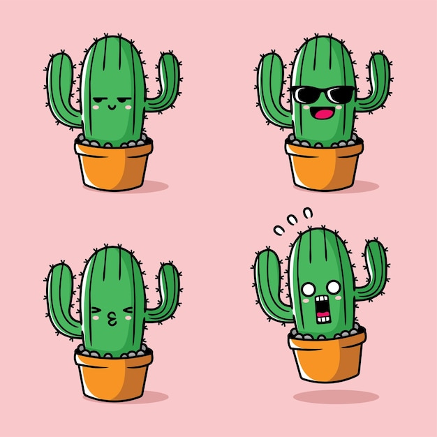 illustrazione vettoriale di emoji di piante di cactus carino