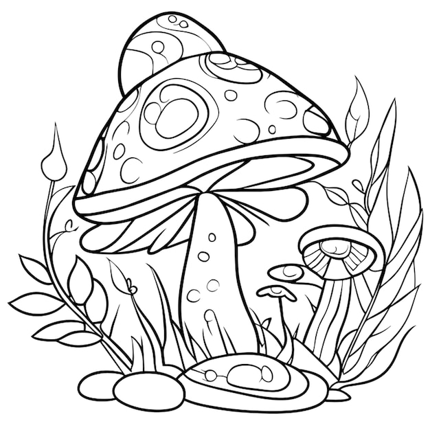 illustrazione vettoriale di funghi line art