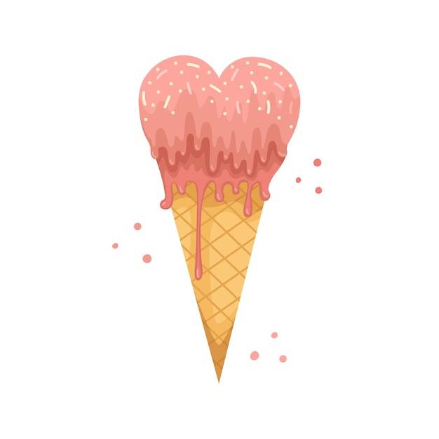 Illustrazione vettoriale di gelato a forma di cuore per San Valentino. Stile piatto