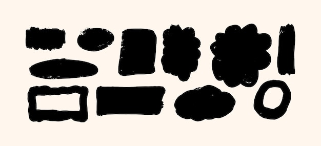 Illustrazione vettoriale di Grunge Crayon Brush Scribble Shapes con cornici ovali e consistenza
