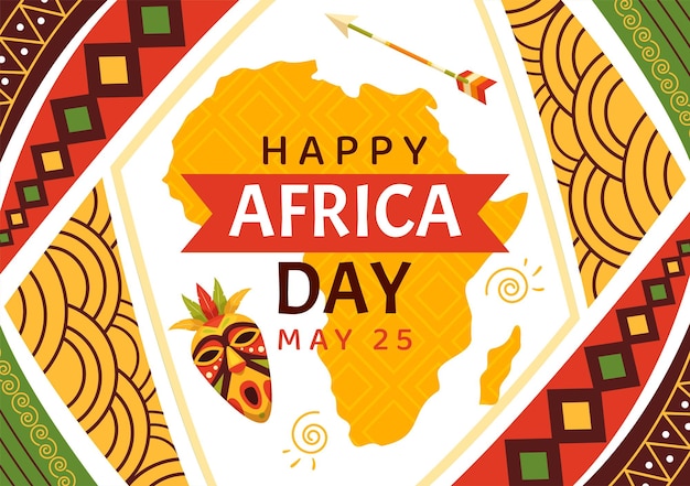 Illustrazione vettoriale di Happy Africa Day il 25 maggio con la cultura Figura tribale africana e animale tipico