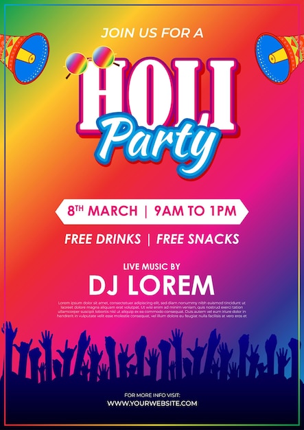 Illustrazione vettoriale di Happy Holi Party Invitation Template sfondo