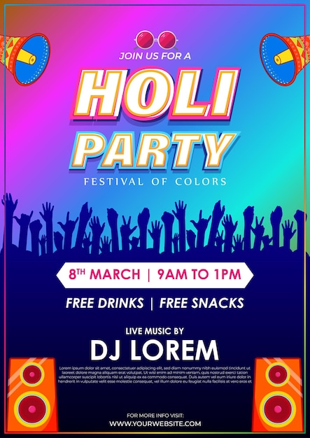 Illustrazione vettoriale di Happy Holi Party Invitation Template sfondo