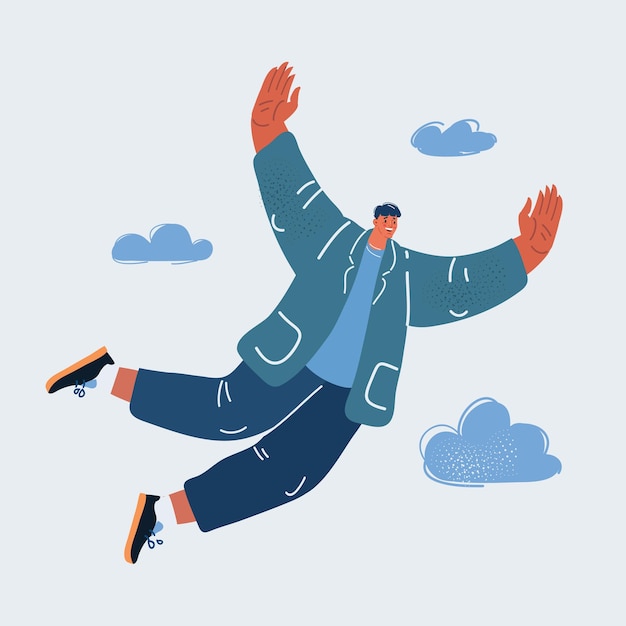 Illustrazione vettoriale di Happy young man flies up Freedom concept