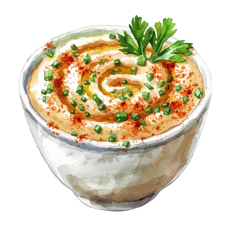 Vettore illustrazione vettoriale di hummus in stile acquerello