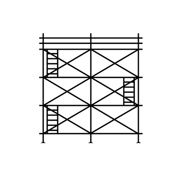 Illustrazione vettoriale di icone di linee piatte per la costruzione di impalcature