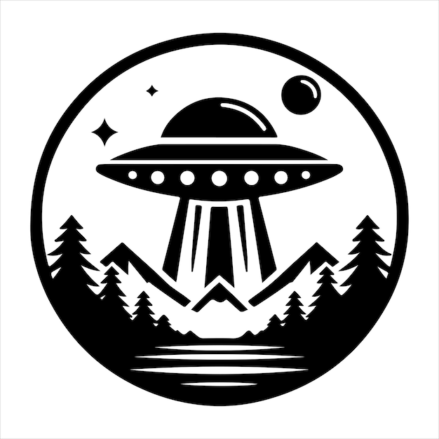 Illustrazione vettoriale di icone isolate UFO in bianco e nero