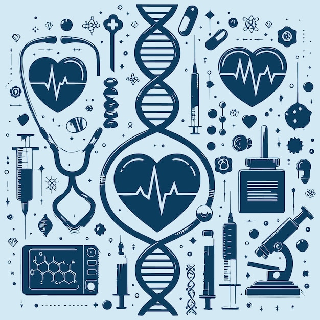 Illustrazione vettoriale di icone mediche e sanitarie