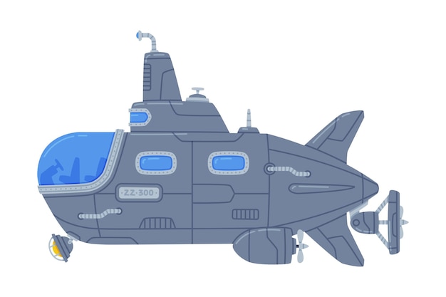 Illustrazione vettoriale di imbarcazioni sottomarine blu che nuotano sott'acqua