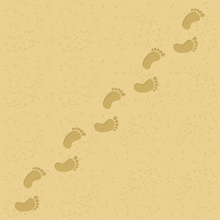 Vettore illustrazione vettoriale di impronte sulla spiaggia
