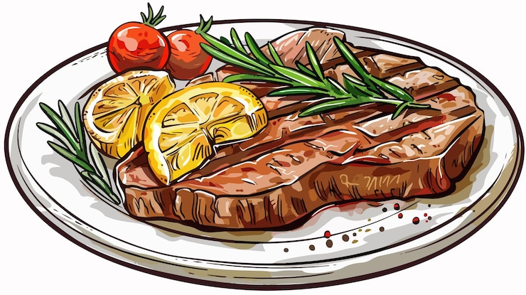 Vettore illustrazione vettoriale di juicy steak clipart