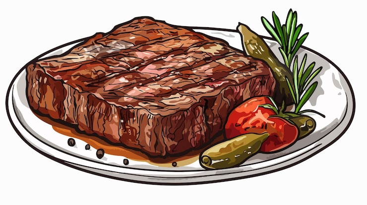 Vettore illustrazione vettoriale di juicy steak clipart