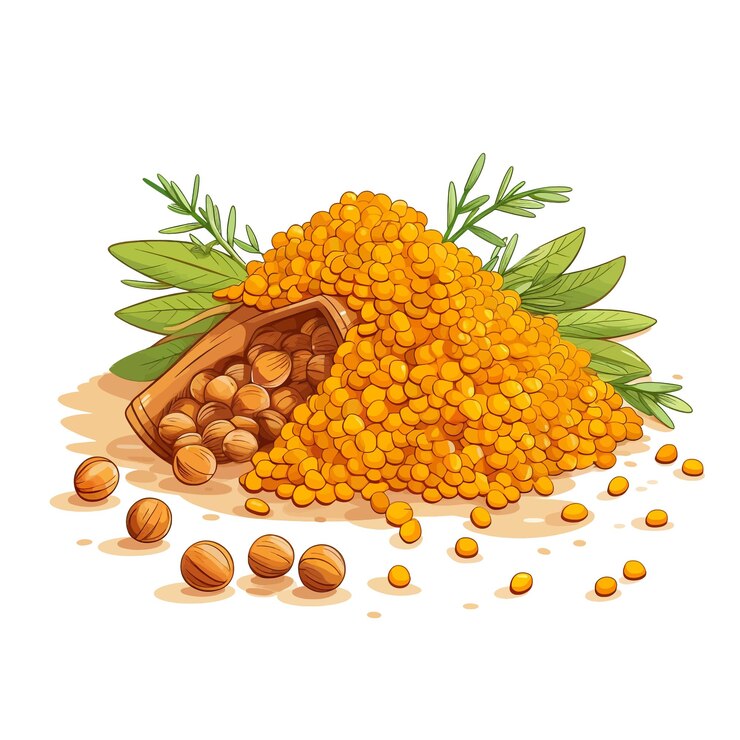 Vettore illustrazione vettoriale di lenti e curcuma disegnata a mano clipart sullo sfondo bianco