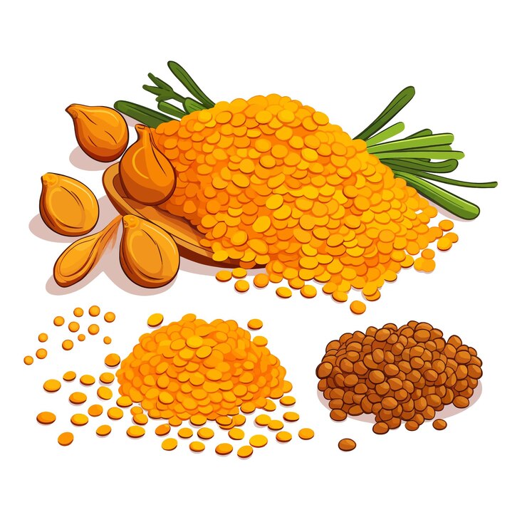 Vettore illustrazione vettoriale di lenti e curcuma disegnata a mano clipart sullo sfondo bianco