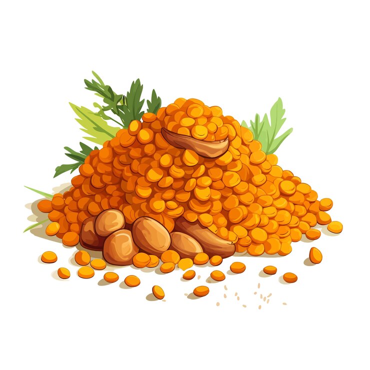 Vettore illustrazione vettoriale di lenti e curcuma disegnata a mano clipart sullo sfondo bianco