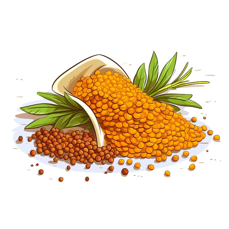 Vettore illustrazione vettoriale di lenti e curcuma disegnata a mano clipart sullo sfondo bianco