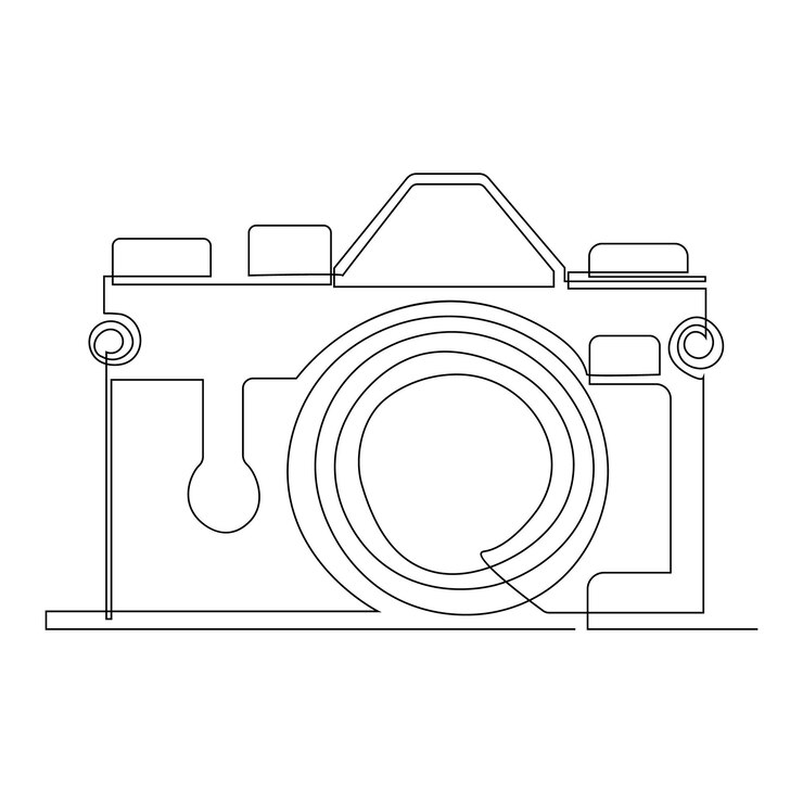 Illustrazione vettoriale di linea continua della fotocamera disegno modificabile per logo e tratto disegnato a mano