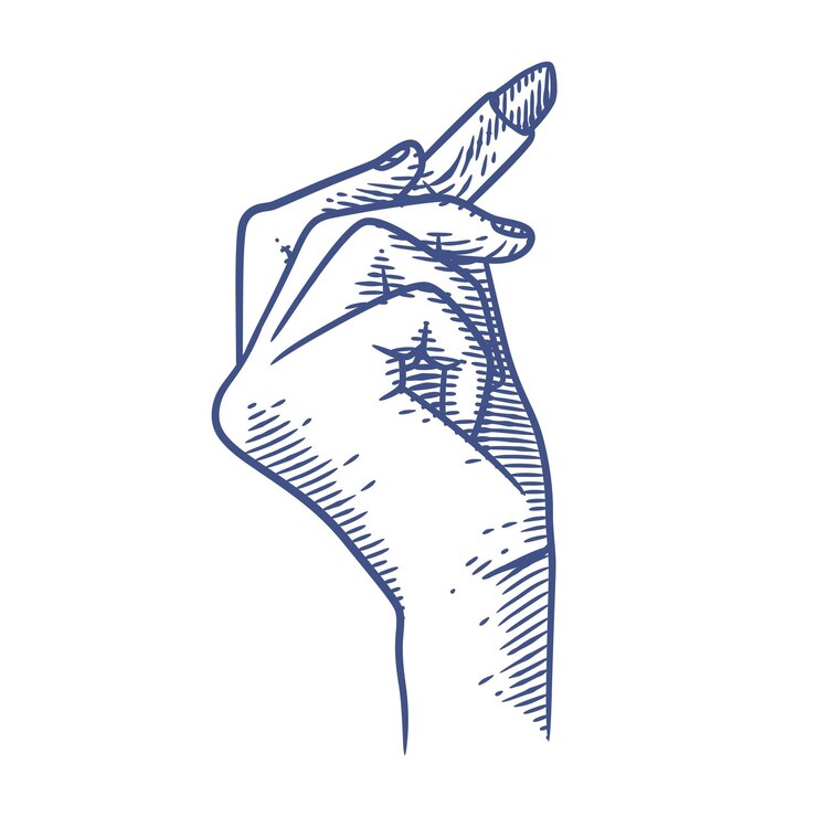 Vettore illustrazione vettoriale di linea di rossetto con mano femminile. la mano delle donne eleganti tiene il rossetto
