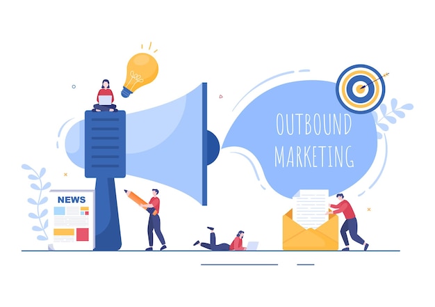 Illustrazione vettoriale di marketing in uscita con design a megafono per attirare i clienti offline o online per Web o poster