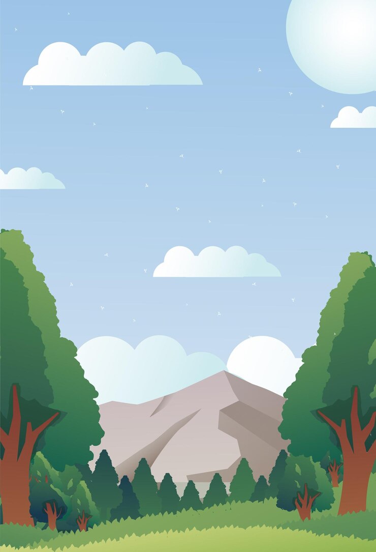 illustrazione vettoriale di montagna gradiente della scena forestale durante il giorno