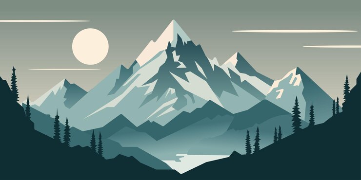 Vettore illustrazione vettoriale di montagne e luna