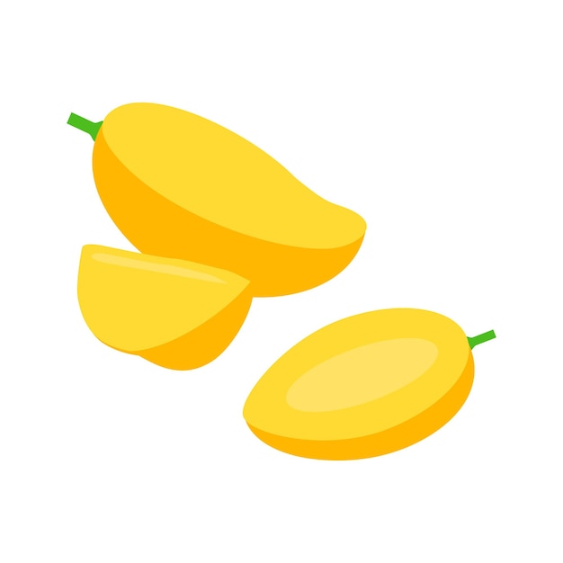 Illustrazione vettoriale di pezzi tagliati di mango maturo isolati su sfondo bianco