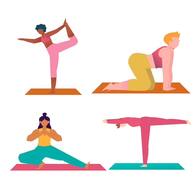 Illustrazione vettoriale di pose di yoga e illustrazioni di benessere