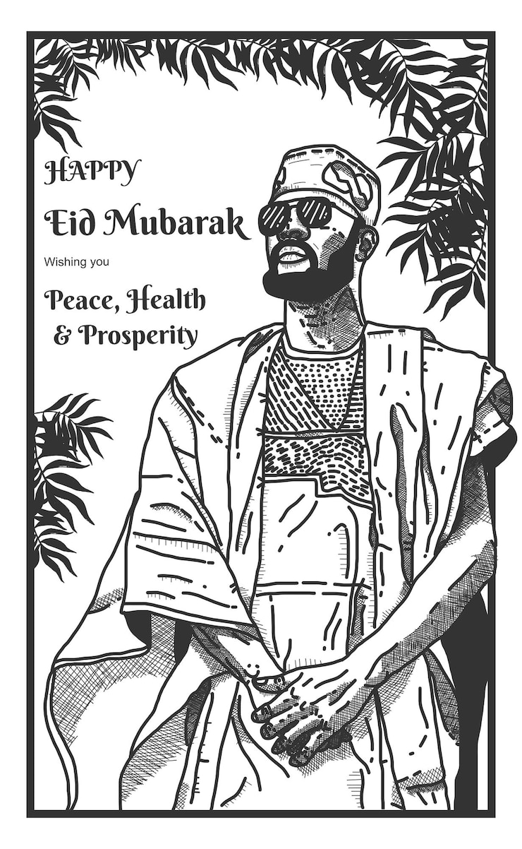 Vettore illustrazione vettoriale di poster di happy eid mubarak in stile bianco e nero