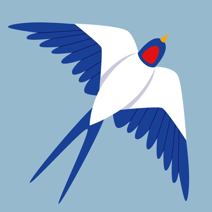 Vettore illustrazione vettoriale di rondine in volo in uno stile piatto
