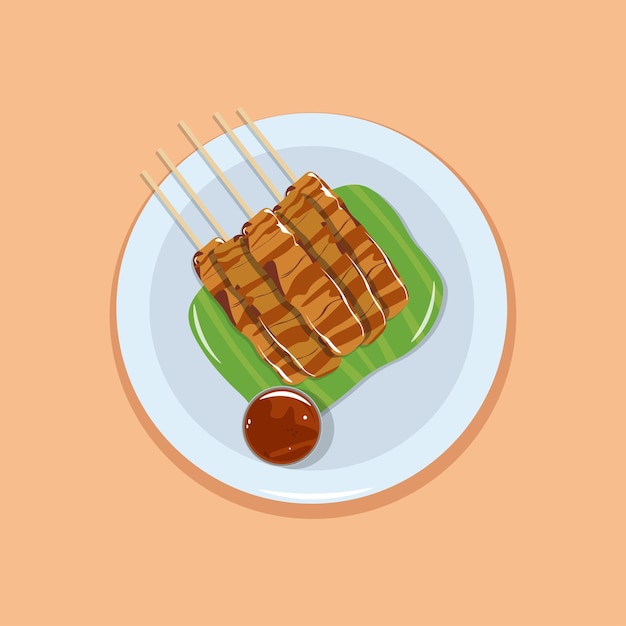 illustrazione vettoriale di satay con salsa di arachidi