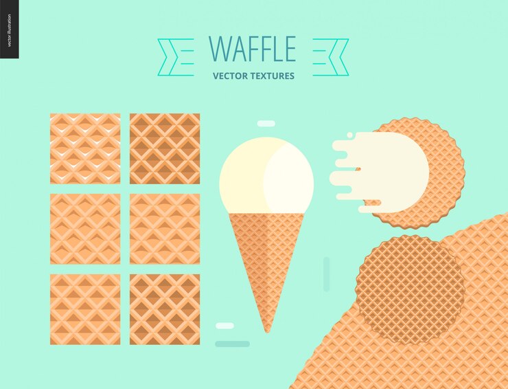 Vettore illustrazione vettoriale di sei modelli di waffle senza soluzione di continuità