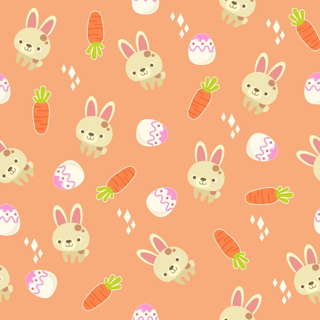illustrazione vettoriale di sfondo senza soluzione di continuità con uovo di carota coniglietto in stile cartone animato carino