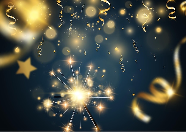 Illustrazione vettoriale di stelle filanti su uno sfondo trasparente.