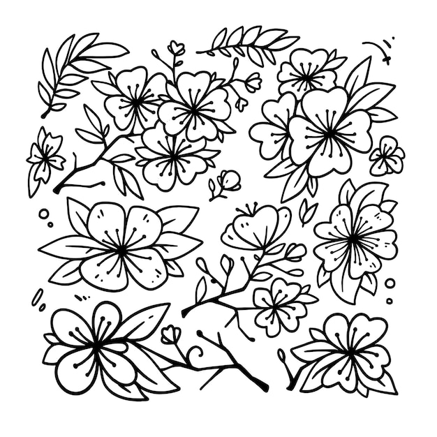 Illustrazione vettoriale di stile arte disegnata a mano Cherry Blossom Doodle