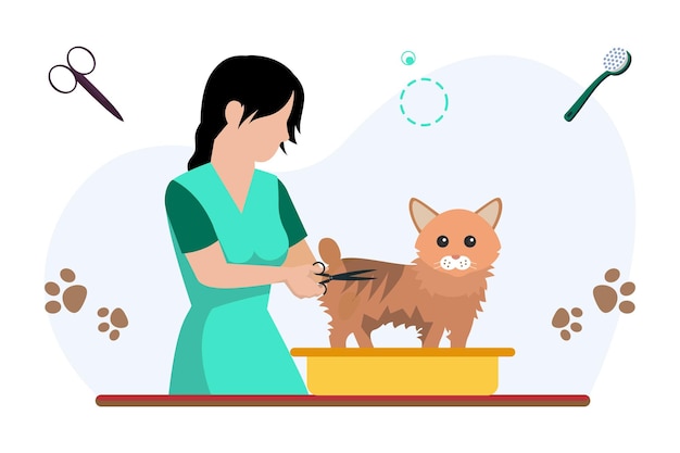 Illustrazione vettoriale di taglio di capelli per animali domestici