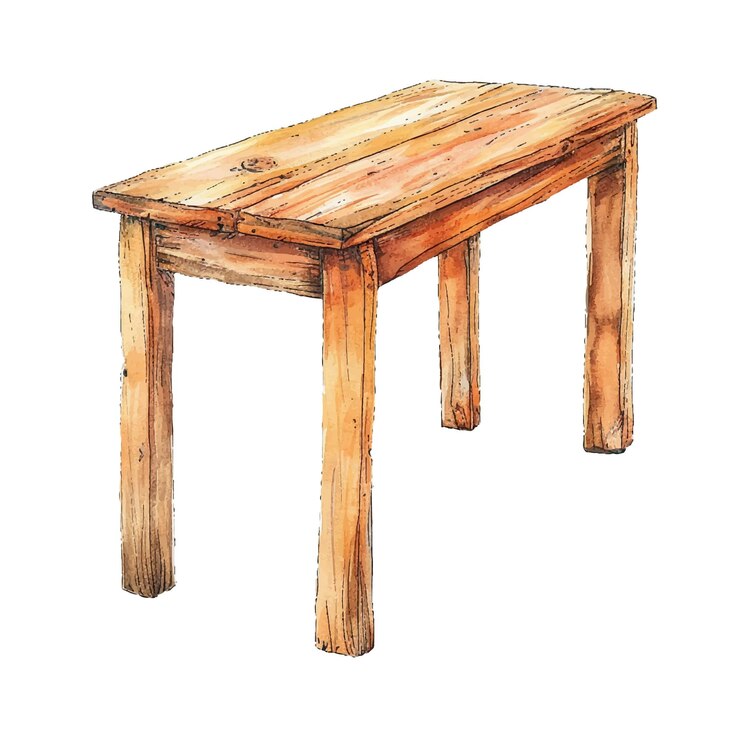 Vettore illustrazione vettoriale di tavolo di legno in stile acquerello