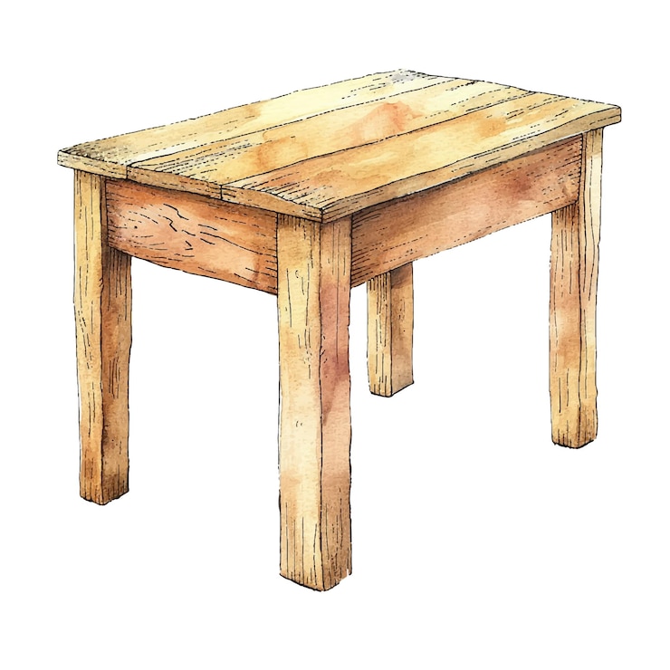Vettore illustrazione vettoriale di tavolo di legno in stile acquerello
