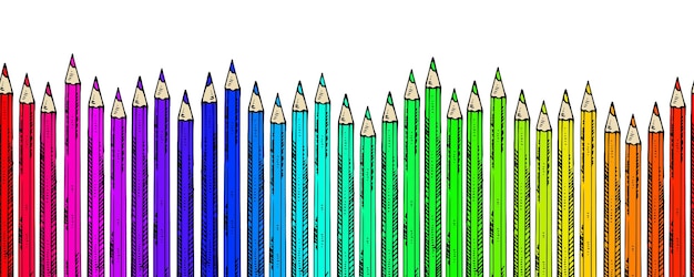 Illustrazione vettoriale di un bordo a matita colorato in un disegno disegnato a mano a modello senza cuciture con