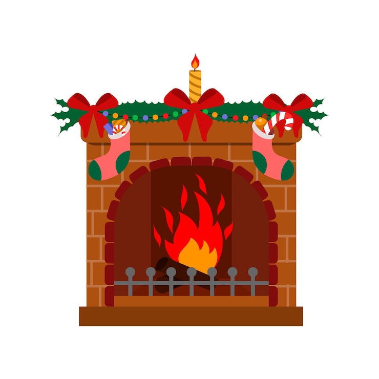 Vettore illustrazione vettoriale di un camino decorato per natale
