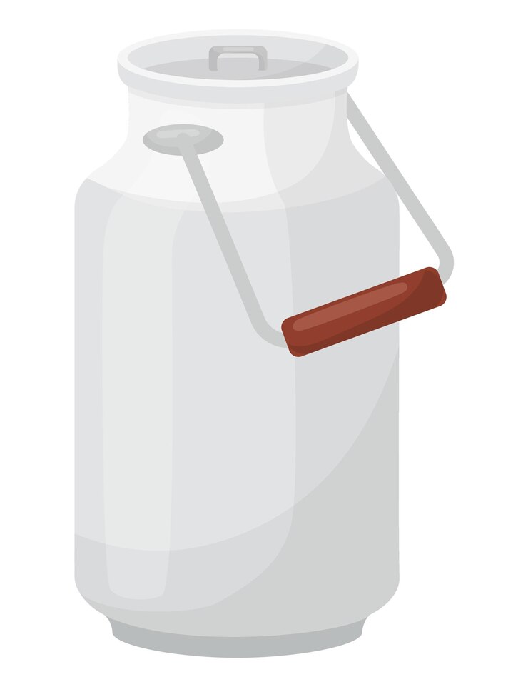 Vettore illustrazione vettoriale di un classico barattolo di latte bianco con coperchio e manico rosso