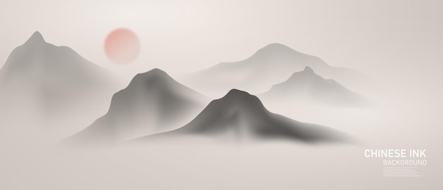 Illustrazione vettoriale di un dipinto nero in un design moderno un bellissimo paesaggio di inchiostro cinese