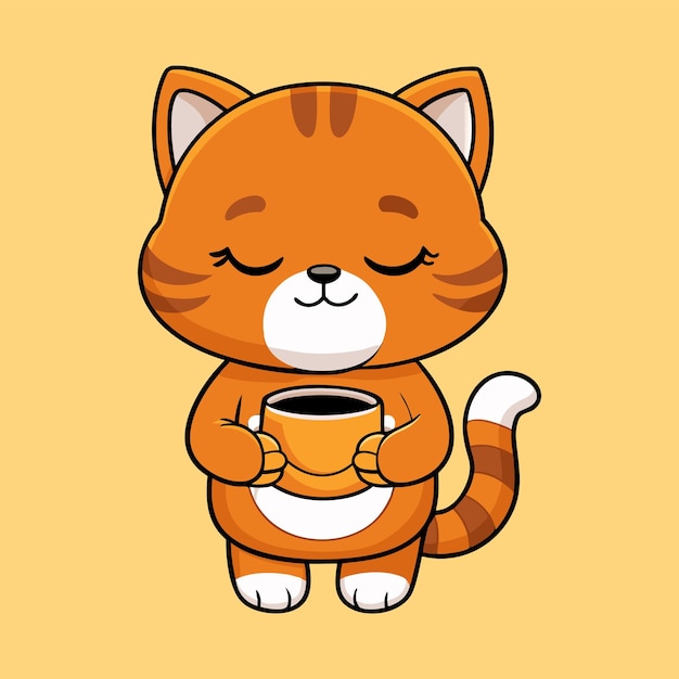 Illustrazione vettoriale di un gatto sonnolento che tiene in mano una tazza di caffè