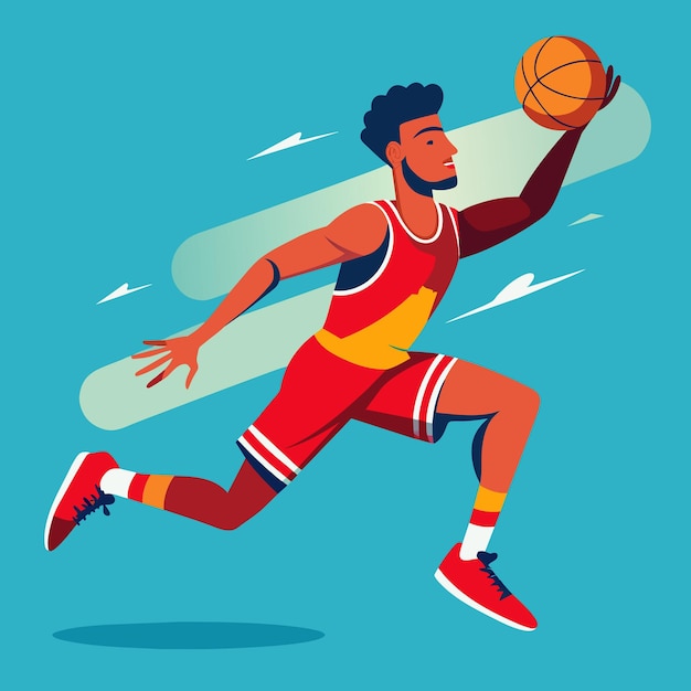 Illustrazione vettoriale di un giocatore di basket di cartoni animati che cattura la palla
