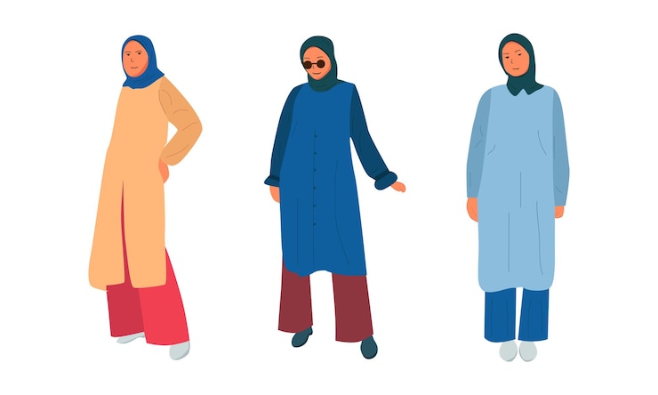 Vettore illustrazione vettoriale di un gruppo di donne in hijab